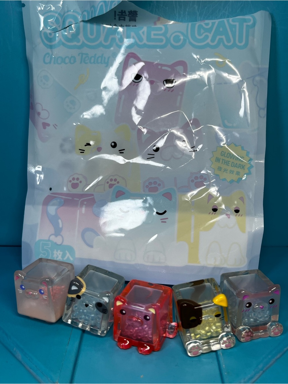 Choco Teddy - Square Cat Ice Cube Glow In The Dark Series - Lot of 5